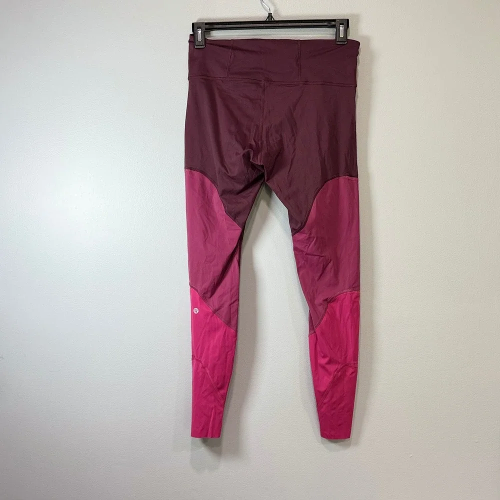 Lululemon Colorblock Mesh High Rise Leggings‎ Burgundy Pink Size 10
